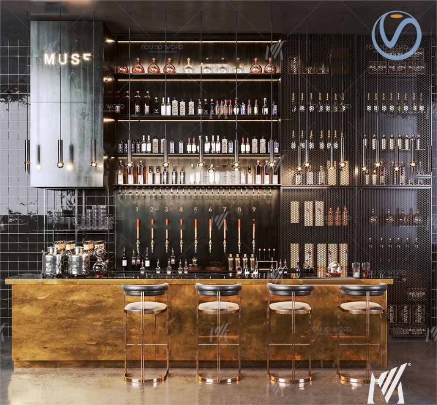 3d model of modern industrial style bar counter